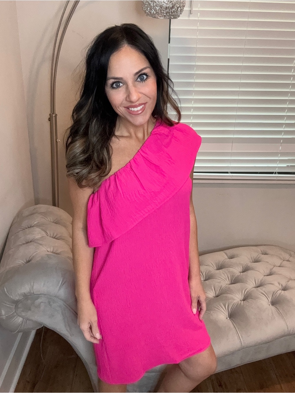 S L XXL Jess Lea One-Shoulder Ruffle Dress in Hot Pink